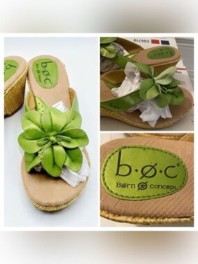 BORN Concept b.o.c. Lime Green Floral Bow Wedge Sandals